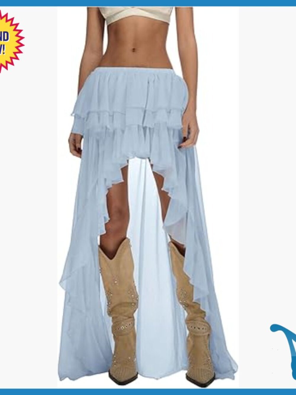 Boho Ruffle Chiffon Maxi Skirt Elastic Waist Asymmetrical Hem